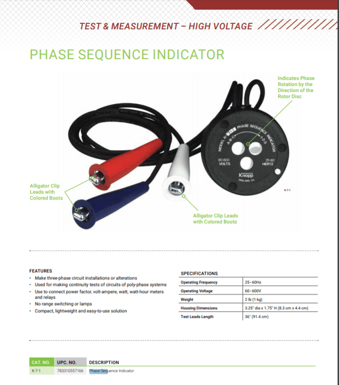 high voltage phase rotation meter