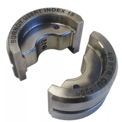 Burndy Stainless Steel Circular Butting Twin U Die, 4/0 Str CU, Purple, Index 15; U28RT