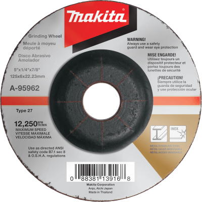 Makita A-95962: 5" x 1/4" x 7/8" INOX Grinding Wheel, 36 Grit
