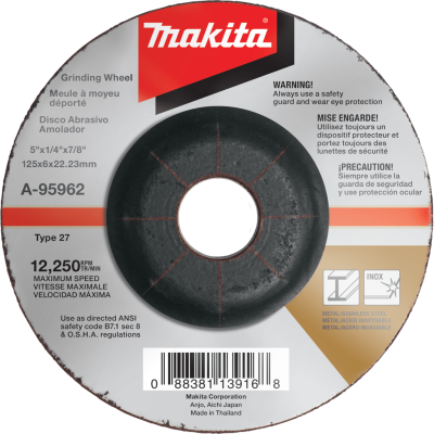 Makita A-95962: 5" x 1/4" x 7/8" INOX Grinding Wheel, 36 Grit