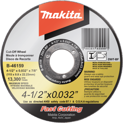 Makita B-46159-25: 4‑1/2" x .032" x 7/8" Ultra Thin Cut‑Off Wheel, Stainless, 25/pk
